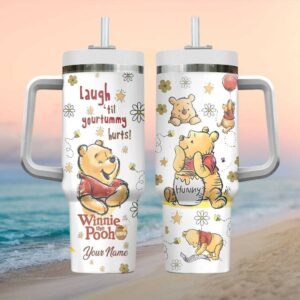 Personalized Winnie The Pooh “Laugh Til Your Tummy Hurts” Kids Tumbler with Handle