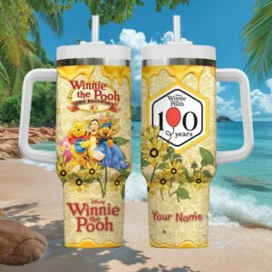 Personalized Winnie the Pooh 100th Anniversary Honeycomb & Sunflower Tumbler