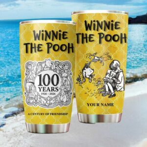 Personalized Winnie the Pooh “A Century of Friendship” Yellow Pattern Tumbler