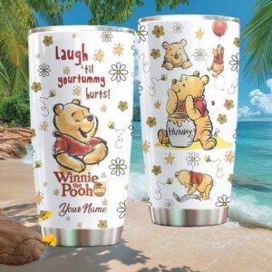 Personalized Winnie the Pooh Tumbler Custom Name Laugh Til Your Tummy Hurts Design
