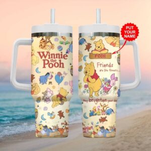 Personalized Winnie the Pooh and Friends Tumbler Custom Name “Friends Brighten Your Day”