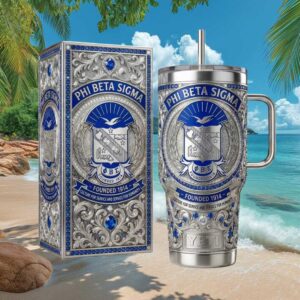 Phi Beta Sigma Fraternity Royal Blue & Silver Jeweled 1914 Founders Tumbler