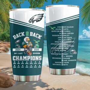 Philadelphia Eagles Back 2 Back 2024 2025 NFC East Division Champions Roster Player Names Graphic Tumbler