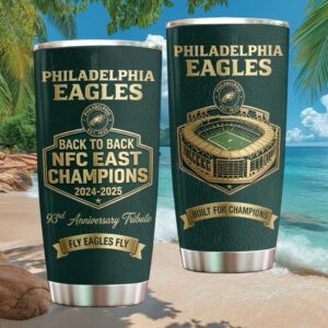 Philadelphia Eagles Back To Back NFC East Champions 2024 2025 93rd Anniversary Tribute Stainless STumblerl Tumbler