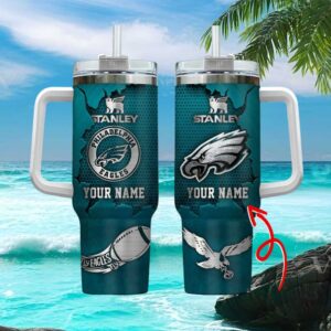 Philadelphia Eagles NFL Distressed Metal Texture Custom Name Tumbler
