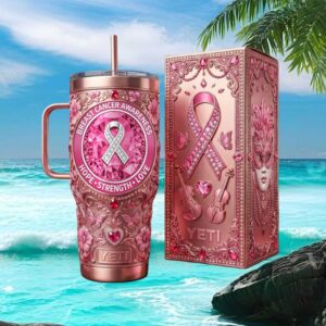 Pink Ribbon Breast Cancer Awareness Hope Strength Love Yeti Style Tumbler