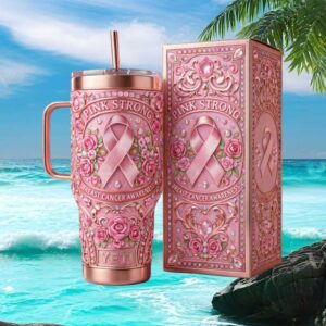 Pink Strong Breast Cancer Awareness Filigree Luxury Jeweled Tumbler