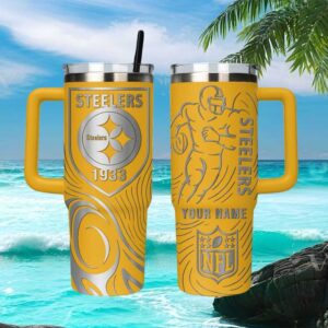 Pittsburgh Steelers Est. 1933 Silver & Gold Personalized NFL 40oz Tumbler