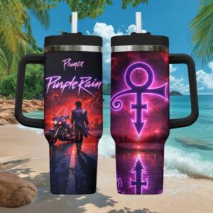 Prince Purple Rain Movie 40th Anniversary Silhouette & Symbol 40oz Tumbler with Handle