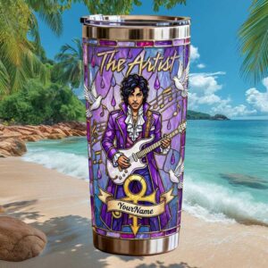 Prince The Artist Purple Rain Stained Glass Style Custom Name Music Tumbler