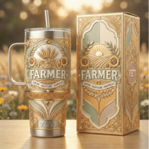 Proud Farmer Harvest Gold & Sage 3D Engraved Insulated Travel Tumbler