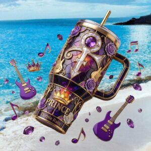 Purple Rain Tribute 40oz Tumbler Stained Glass & Guitar 3D Embossed Music Fan Gift