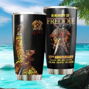 Queen Band Freddie Mercury Lyric Typography & Royal Crest Collector's Tumbler