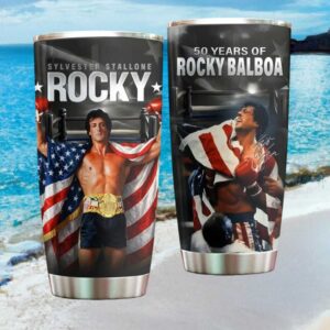 Rocky Balboa 50 Years 1976 2026 Sylvester Stallone American Flag Boxing Tumbler