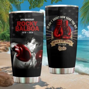 Rocky Balboa 50th Anniversary “Never Stay Down” Boxing Gloves Black Tumbler