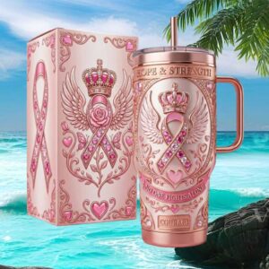 Rose Gold Breast Cancer Awareness No One Fights Alone Courage Tumbler