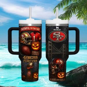 San Francisco 49ers Faithful To The Bay Halloween Skull & Pumpkin 40oz Tumbler