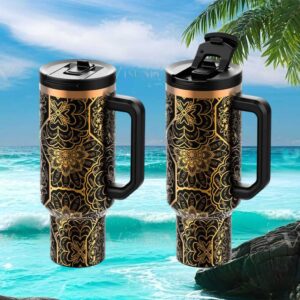 Sarcastic Mandala Gold & Black “Fuck It” Pattern Insulated Tumbler