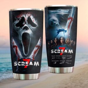 Scream 7 Bloody Ghostface Mask & Crossed Knives Horror Tumbler