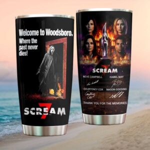 Scream 7 Ghostface Doorway Woodsboro Scene Cast Autograph Tumbler