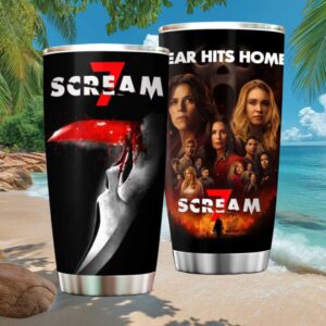 Scream 7 Movie “Fear Hits Home” Horror Character Collage Tumbler