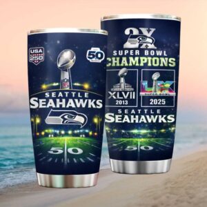 Seattle Seahawks 2X Super Bowl Champions 2013 2025 Anniversary Edition Tumbler
