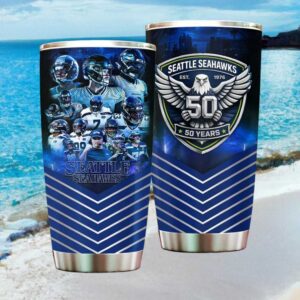 Seattle Seahawks 50 Years Anniversary Players Montage 20oz Travel Tumbler