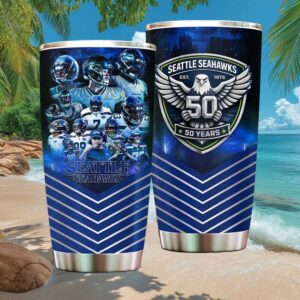 Seattle Seahawks 50 Years Anniversary Tumbler Est 1976 Team Player Collage