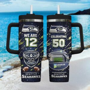 Seattle Seahawks 50th Anniversary “Celerating 50” 40oz Tumbler with Handle