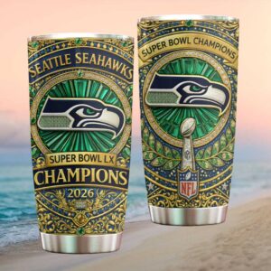 Seattle Seahawks Super Bowl LX Champions 2026 Gold Jewel Edition Tumbler
