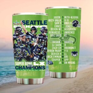Seattle Seahawks Super Bowl LX Champions Action Collage Neon Green Anniversary Tumbler