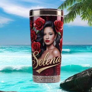 Selena Quintanilla Red Rose Tribute Tumbler Glitter & Rhinestone Style