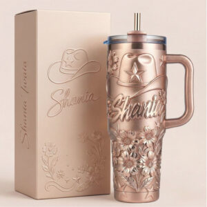 Shania Twain Cowboy Hat & Flowers Rose Gold 3D Tumbler Wrap