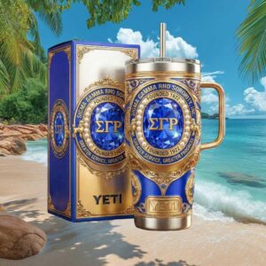 Sigma Gamma Rho Sorority 1922 Royal Blue & Gold Jeweled Crest 3D Tumbler