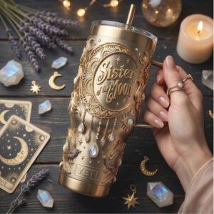 Sister of the Moon Celestial Gold Goddess 3D Mystic Tumbler Wrap