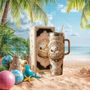 Snoopy “Happiness is Simple” 3D Pink & Gold Ornamental Luxury Tumbler