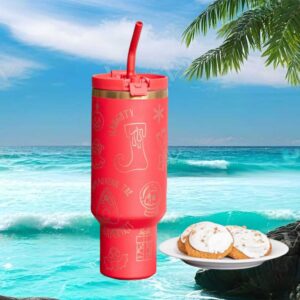 Spooky Holiday Spirit Red Christmas Tumbler with Gold Gothic Graphics