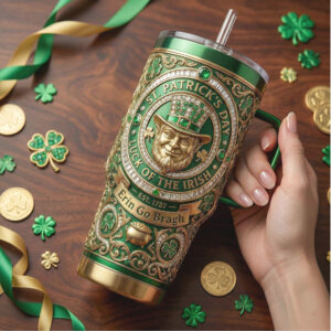 St. Patrick's Day Lucky Leprechaun Gold & Green 3D Tumbler Design