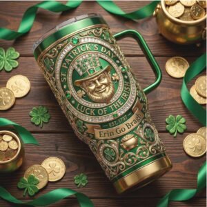 St. Patrick's Day Lucky Leprechaun Gold & Green 3D Tumbler Design