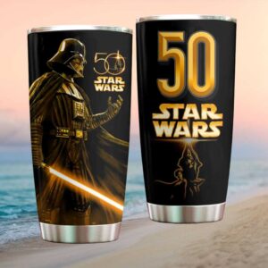 Star Wars 50th Anniversary Darth Vader Golden Saber Silhouette Black Stainless Tumbler