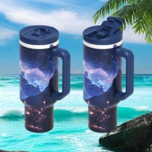 Starry Night Mountain Landscape & City Lights Aesthetic Travel Tumbler