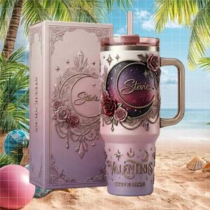 Stevie Nicks Celestial Moon & Roses Valentine's Tumbler Boho Vintage Style 40oz Tumbler