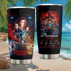 Stranger Things 10th Anniversary 2016 2026 Cast Signed Fan Gift Tumbler