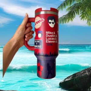 Stranger Things Hawkins Characters Inspired Red & Navy Tumbler