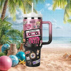 Stray Kids SKZ K Pop Aesthetic Pink & Black Tumbler