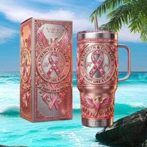 Strength & Courage Phoenix Pink Ribbon 3D Engraved Breast Cancer Tumbler