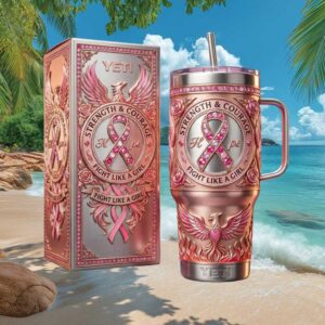 Strength & Courage Pink Ribbon Breast Cancer Awareness Phoenix Tumbler
