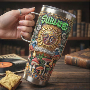 Sublime 40oz Tumbler with Handle Smoke Two Joints 3D Relief Sun & Mushroom Design