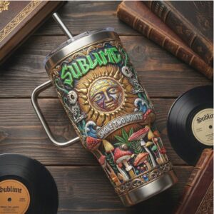Sublime 40oz Tumbler with Handle Smoke Two Joints 3D Relief Sun & Mushroom Design