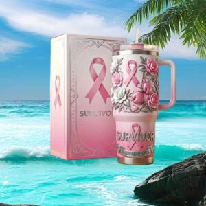 Survivor Fight Like A Girl Breast Cancer Awareness 3D Boxing Gloves Tumbler